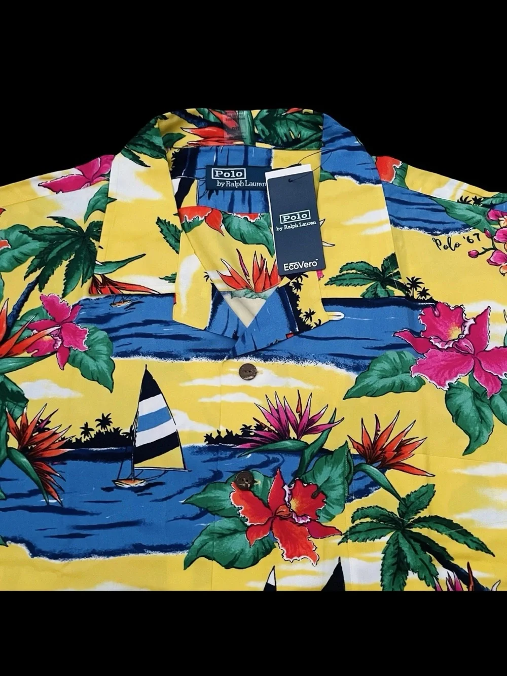Polo Ralph Lauren Hawaiian Camp Shirt Yellow Tropical Sailboat Size 3XB $168